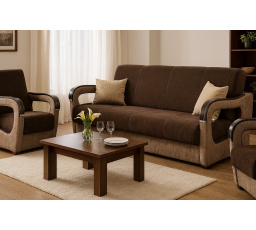 Sedací souprava Vanya 3f+1+1 Vogue 6/3 hnědo béžová se dřevem