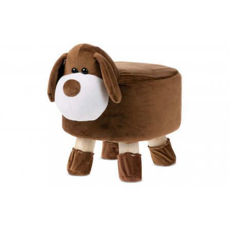 Taburet - pes, potah kombinace hnědé a bílé látky mikroplyš, nohy kaučukovník