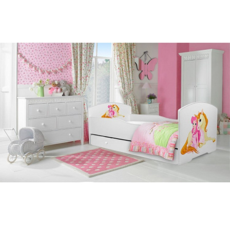 Postel s matrací a šuplíkem PEPE GIRL WITH UNICORN 140x70 Bílá