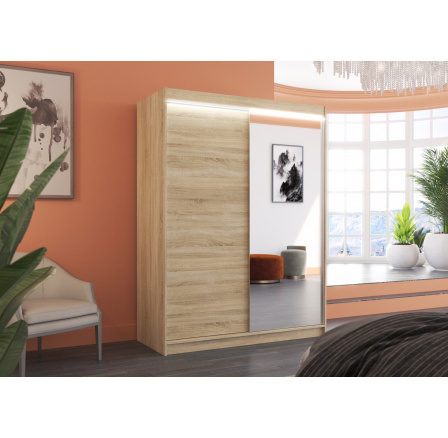 Posuvná skříň se zrcadlem a LED osvětlením JORDI 150 Sonoma+Sonoma