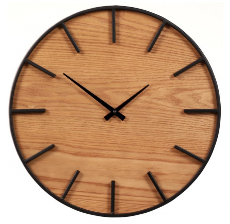 Hodiny nástěnné - pr. 45 cm, kov a MDF s jasanovou dýhou Hodiny nástěnné - pr. 45 cm, kov a MDF s jasanovou dýhou
