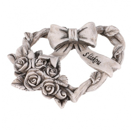 Srdce se stuhou a mašlí - pietní, polyresin, šedá