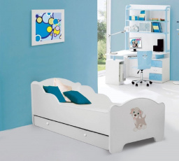 Dětská postel AMADIS se šuplíkem a matrací 160x80 cm, Bílá/Dog