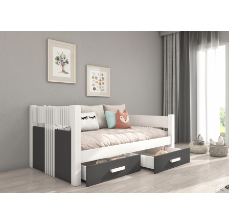 Přízemní postel s matrací BIBI 200x90 Bílá+Antracit