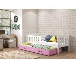 Dětská postel KUBUS s přistýlkou 90x200 cm, bez matrací, Bílá/Růžová