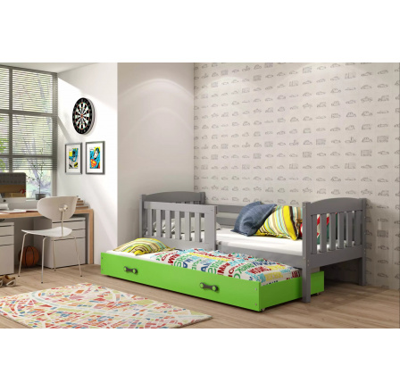 Dětská postel KUBUS s přistýlkou 80x190 cm, bez matrací, Grafit/Zelená