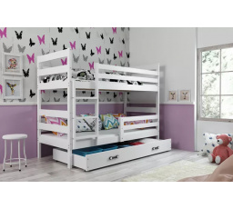 Dětská patrová postel ERYK se šuplíkem 80x190 cm, včetně matrací, Bílá/Bílá