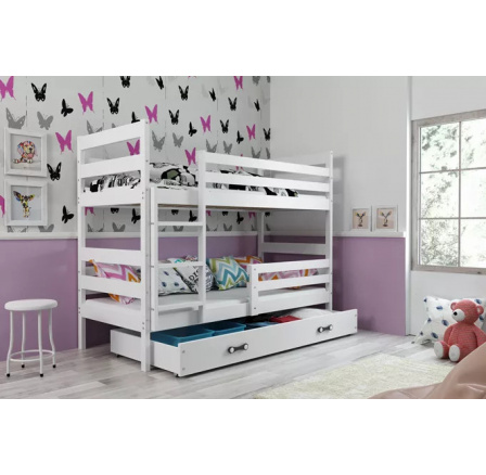 Dětská patrová postel ERYK se šuplíkem 80x190 cm, včetně matrací, Bílá/Bílá
