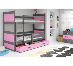 Dětská patrová postel RICO se šuplíkem 80x160 cm, bez matrací, Grafit/Růžová