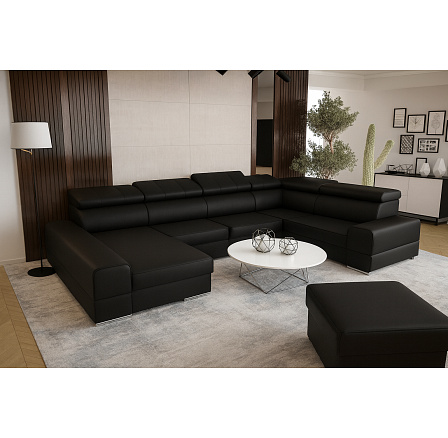 Rohová sedací souprava ROYAL MAX II průměr 230x375x185 přírodní kůže - černá kůže , pravá Rohová sedací souprava ROYAL MAX II průměr 230x375x185 přírodní kůže - černá kůže , pravá