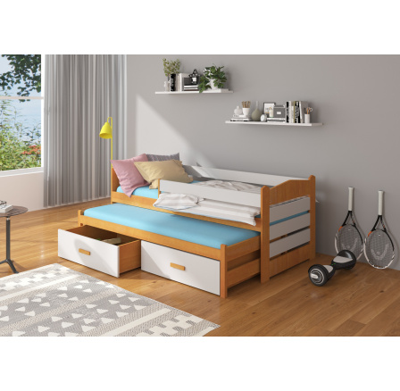 Dvojlůžko s bariérkou a matracemi TIARRO 200x90 Alder+Gray