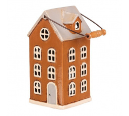 Domeček keramický - patrový, na čajovou svíčku, sv. hnědý