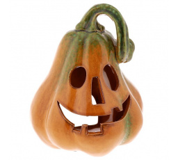 Dýně keramická - s obličejem, na svíčku, oranžovo-hnědá