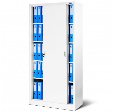 Kancelářská kovová skříň s posuvnými dveřmi KUBA, 900 x 1850 x 400 mm, bílá
