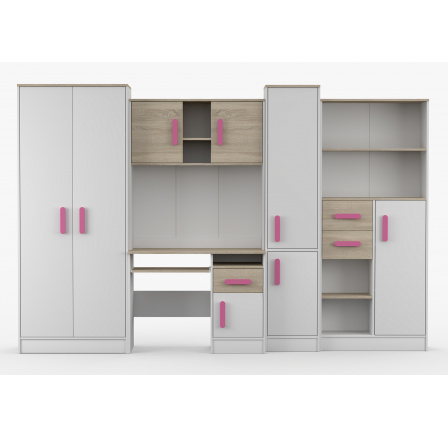 Dětský pokoj MACIUS, Bílá Mat/Dub Sonoma/Růžová Dětský pokoj MACIUS, Bílá Mat/Dub Sonoma/Růžová