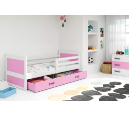 Dětská postel RICO 80x190 cm se šuplíkem, s matrací, Bílá/Růžová