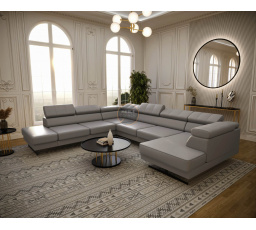 Rohová sedací souprava EMPORIO MAX II 300X350X180 přírodní kůže - šedá kůže , levá