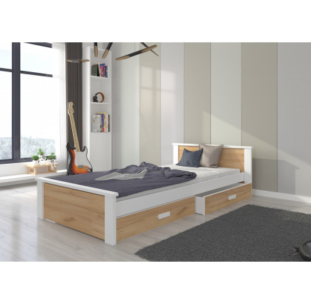 Postel ALDEX 200x90 Bílá+Dub Zlatý