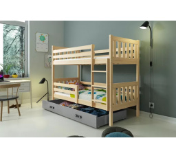 Dětská patrová postel CARINO se šuplíkem 80x190 cm, včetně matrací, Přírodní/Grafit