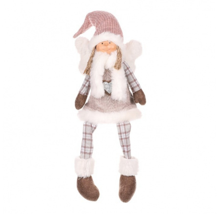 Anděl - látková figurka, visící nohy, růžová čepice Anděl - látková figurka, visící nohy, růžová čepice