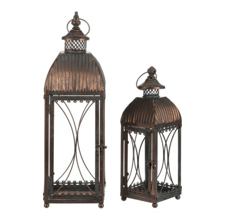 Lucerna čtyřboká - kov, měděná, cena za sadu 2 ks Lucerna čtyřboká - kov, měděná, cena za sadu 2 ks