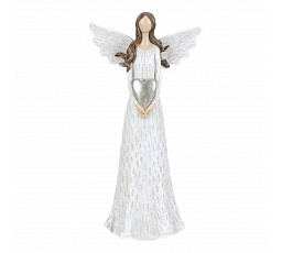Anděl se stříbrným srdcem - polyresin, vel. L, barva světle šedá