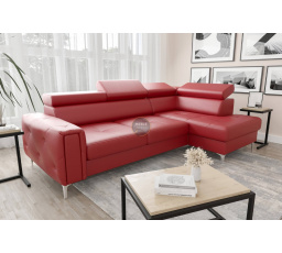 Rohová sedací souprava s funkcí spaní ORION 165x255 přírodní kůže - červená kůže, pravá