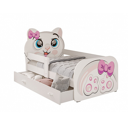 Dětská postel PETS se šuplíkem, bez matrace, 80x140 cm, Bílá/Kocourek Dětská postel PETS se šuplíkem, bez matrace, 80x140 cm, Bílá/Kocourek