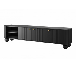 Televizní komoda VESPER 3D, Černá/Zlaté úchyty/kulaté nohy