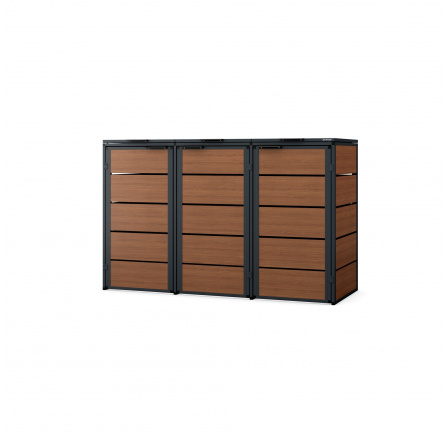 Tříkomorová popelnicová skříň 120L, antracit - ořech