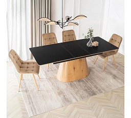 Stůl LIZBONA Keramický Rozkládací 160-200 cm Černý/Dub