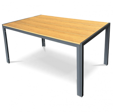 Stůl zahradní 150x90x73, deska polywood v dekoru dubu, šedá kovová konstrukce
