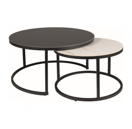 Konferenční stůl FERRANTE A - set 2 stolů, Černý/Bílý efekt mramoru/černý mat