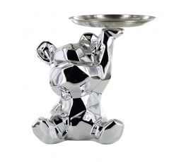 Figurka Medvídek origami se stříbrným podnosem stříbrný