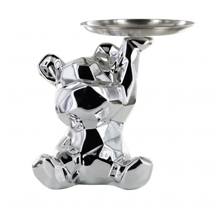 Figurka Medvídek origami se stříbrným podnosem stříbrný