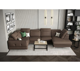 Rohová sedací souprava MALIBU MAX II 180x350x182 cm přírodní kůže - Hnědá kůže, Levá strana