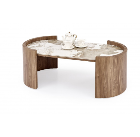 NICOSIA lavice, béžový mramor / ořechový (2ks=1ks)