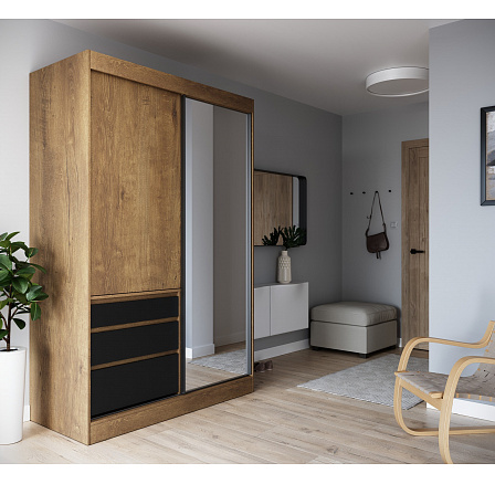 Posuvná skříň se zrcadlem HAIDAR 140 Lefkas+Černá Posuvná skříň se zrcadlem HAIDAR 140 Lefkas+Černá