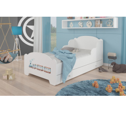 Dětská postel AMADIS se šuplíkem a matrací 160x80 cm, Bílá/Railway