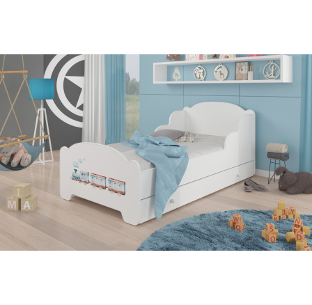 Dětská postel AMADIS se šuplíkem a matrací 160x80 cm, Bílá/Railway