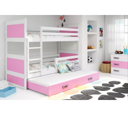Dětská patrová postel RICO 3 s přistýlkou 90x200 cm, bez matrací, Bílá/Růžová