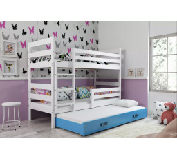 Dětská patrová postel ERYK 3 s přistýlkou 90x200 cm, bez matrací, Bílá/Modrá