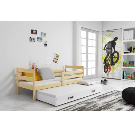 Dětská postel ERYK s přistýlkou 90x200 cm, včetně matrací, Přírodní/Bílá