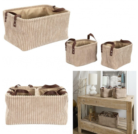 Sada 3 košů Manšestr taupe Sada 3 košů Manšestr taupe