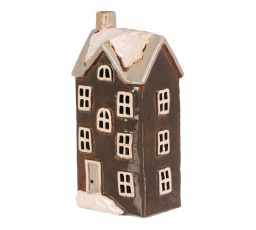 Domeček keramický - patrový, na čajovou svíčku, tm. šedý