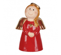 Anděl - keramická figurka, červená se zlatými křídly