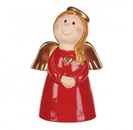 Anděl - keramická figurka, červená se zlatými křídly