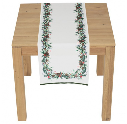 Běhoun - jehličí, šišky a bobule, 100% polyester, 40 x 150 cm