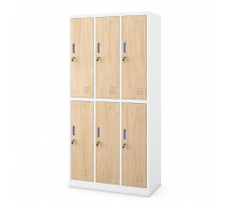 Plechová uzamykatelná šatní skříň s 6 boxy IGOR, 900 x 1850 x 450 mm, Eco Design: bílá/ dub sonoma