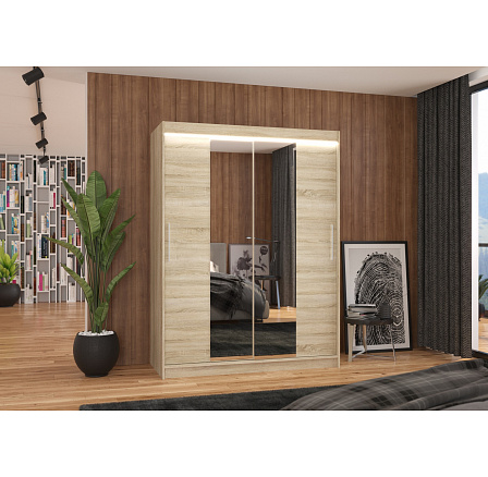 Posuvná skříň se zrcadlem a LED osvětlením INESS 150 Sonoma+Sonoma Posuvná skříň se zrcadlem a LED osvětlením INESS 150 Sonoma+Sonoma